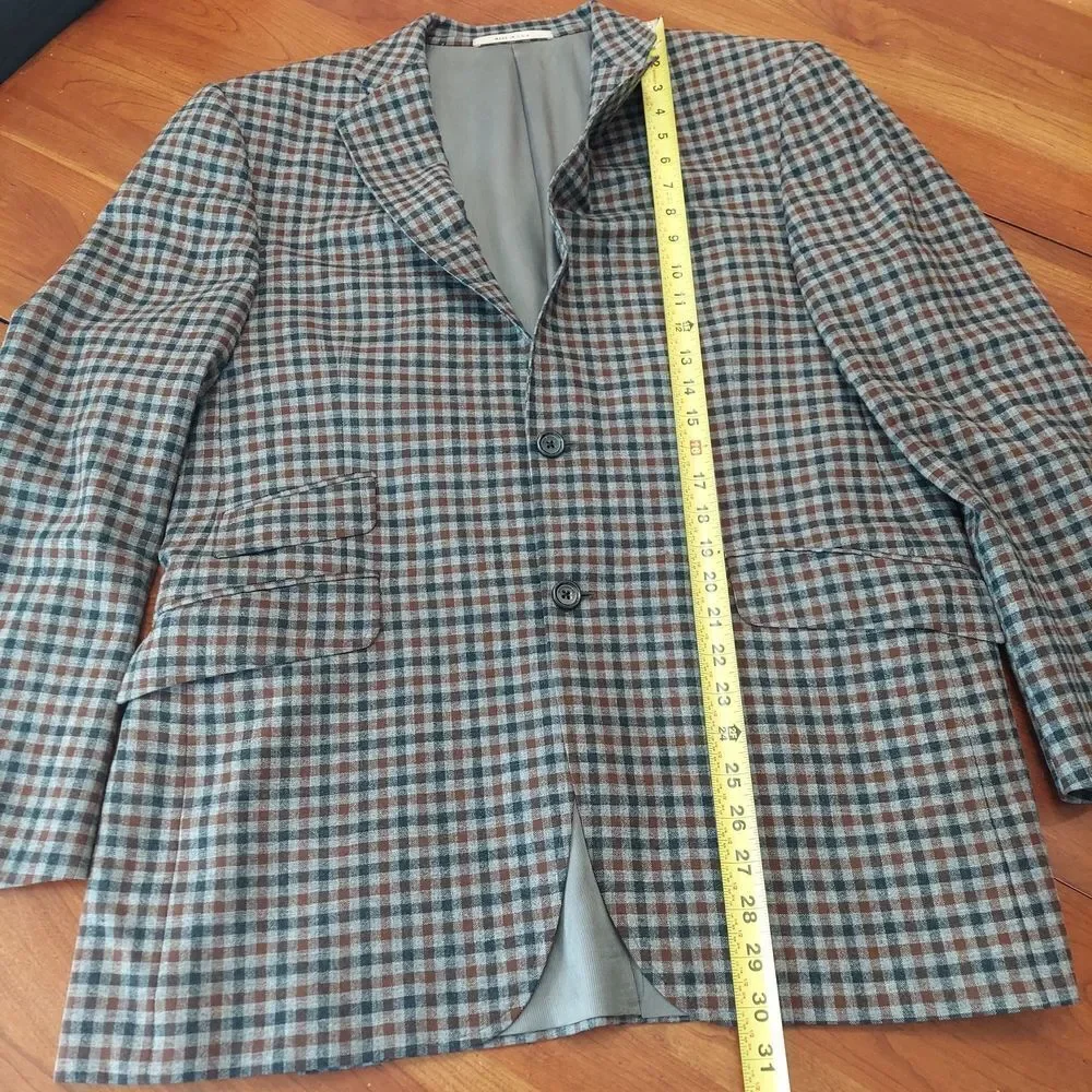 Burberry Gray, Brown, Black Plaid Blazer Jacket Cashmere Blend Sz 40 REG